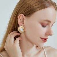 New Earrings S925 Silver Needle Geometric Round Baroque Pearl Earrings For Women main image 2