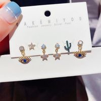 Korean Earrings Set S925 Silver Needle Zircon Micro-inlaid Five-pointed Star Cactus Eyes Earrings Wholesale Nihaojewelry main image 1