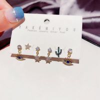 Korean Earrings Set S925 Silver Needle Zircon Micro-inlaid Five-pointed Star Cactus Eyes Earrings Wholesale Nihaojewelry main image 3