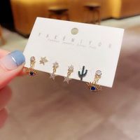 Korean Earrings Set S925 Silver Needle Zircon Micro-inlaid Five-pointed Star Cactus Eyes Earrings Wholesale Nihaojewelry main image 5