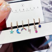 Korea Ear Buckle 6-piece Set Of Oil Star And Moon Rainbow Lightning Zircon Earrings Wholesale Nihaojewelry main image 2