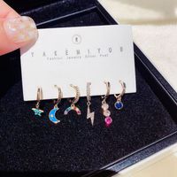 Korea Ear Buckle 6-piece Set Of Oil Star And Moon Rainbow Lightning Zircon Earrings Wholesale Nihaojewelry main image 3
