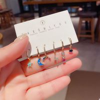 Korea Ear Buckle 6-piece Set Of Oil Star And Moon Rainbow Lightning Zircon Earrings Wholesale Nihaojewelry main image 4