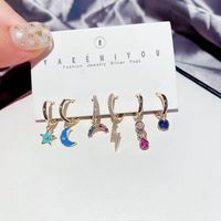 Korea Ear Buckle 6-piece Set Of Oil Star And Moon Rainbow Lightning Zircon Earrings Wholesale Nihaojewelry main image 6