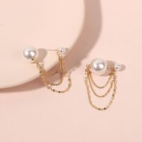 Simple Long Pearl Retro Tassel Golden Earrings For Women Nihaojewelry main image 4