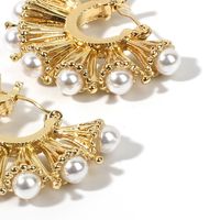 Exaggerated Niche Fan-shaped Bucklow Pearl Retro Golden Earrings For Women Nihaojewelry main image 4