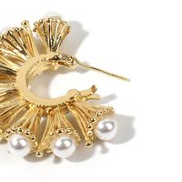 Exaggerated Niche Fan-shaped Bucklow Pearl Retro Golden Earrings For Women Nihaojewelry main image 5