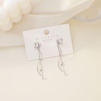 925 Silver Needle Korean Micro-inlaid Zircon Butterfly Tassel Long S-shaped Curve Earrings For Women main image 5