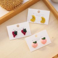 Wild 925 Silver Needle Grape Banana Peach Fruit Girl Cute Small Earrings Nihaojewelry main image 2