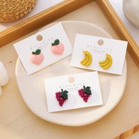 Wild 925 Silver Needle Grape Banana Peach Fruit Girl Cute Small Earrings Nihaojewelry main image 3