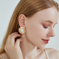 New Earrings S925 Silver Needle Geometric Round Baroque Pearl Earrings For Women sku image 2