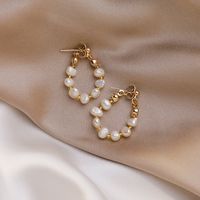 Retro Natural Freshwater Pearl Rear-hanging 925 Silver Needle Stud Earrings Nihaojewelry sku image 1