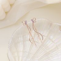 925 Silver Needle Korean Micro-inlaid Zircon Butterfly Tassel Long S-shaped Curve Earrings For Women sku image 1