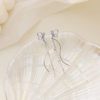 925 Silver Needle Korean Micro-inlaid Zircon Butterfly Tassel Long S-shaped Curve Earrings For Women sku image 2