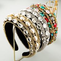 Baroque  Sponge Headband Inlaid With Rhinestones Colored Pearl Fashion Wide Brim Headbands main image 1