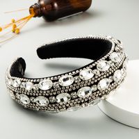 Baroque  Sponge Headband Inlaid With Rhinestones Colored Pearl Fashion Wide Brim Headbands main image 4