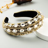 Baroque  Sponge Headband Inlaid With Rhinestones Colored Pearl Fashion Wide Brim Headbands main image 5