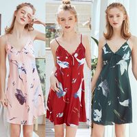 Satin Ice Silk Sexy Summer Lace Suspenders Nightdress Home Service Pajamas For Women main image 2