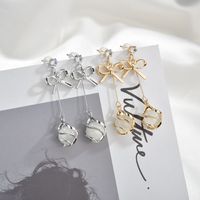 925 Silver Needle Korean Bow Opal Earrings Simple All-match Fashionmonger Eardrops Long Elegant Earrings Female main image 1