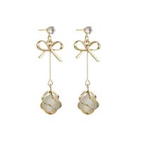 925 Silver Needle Korean Bow Opal Earrings Simple All-match Fashionmonger Eardrops Long Elegant Earrings Female main image 3