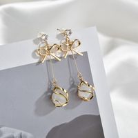 925 Silver Needle Korean Bow Opal Earrings Simple All-match Fashionmonger Eardrops Long Elegant Earrings Female main image 5