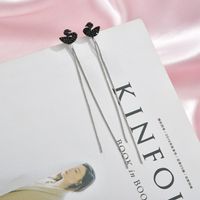 Korean Full Diamond Black Swan Ear Clip Earrings Long Tassel Earrings S925 Silver Needle Wholesale Nihaojewelry main image 5