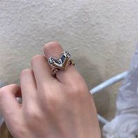 Korea Ins Wind Schlagende Herz Herz Herz Liebe Ring Ring Zeigefinger Mittelfinger Ring Silber Farbe Ring Kinder main image 2