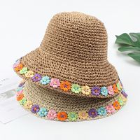 Straw Hat Summer Color Flower Foldable Sun Hat Beach Sunscreen Breathable Hat Wholesale Nihaojewelry main image 1