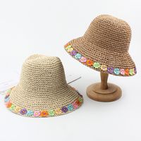 Straw Hat Summer Color Flower Foldable Sun Hat Beach Sunscreen Breathable Hat Wholesale Nihaojewelry main image 3