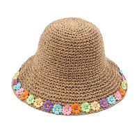 القش قبعة الصيف اللون زهرة طوي الشمس قبعة الشاطئ واقية من الشمس تنفس قبعة الجملة Nihaojewelry main image 6