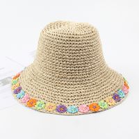 Straw Hat Summer Color Flower Foldable Sun Hat Beach Sunscreen Breathable Hat Wholesale Nihaojewelry sku image 1