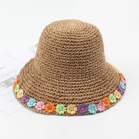 Straw Hat Summer Color Flower Foldable Sun Hat Beach Sunscreen Breathable Hat Wholesale Nihaojewelry sku image 2