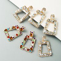 Exaggerated Hollow Geometric Square Earrings Alloy Inlaid Color Rhinestones Exaggerated Earrings Wholesale Nihaojewelry main image 1