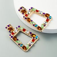 Exaggerated Hollow Geometric Square Earrings Alloy Inlaid Color Rhinestones Exaggerated Earrings Wholesale Nihaojewelry main image 3