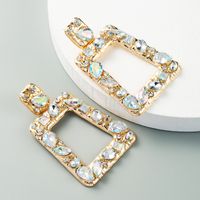 Exaggerated Hollow Geometric Square Earrings Alloy Inlaid Color Rhinestones Exaggerated Earrings Wholesale Nihaojewelry main image 4