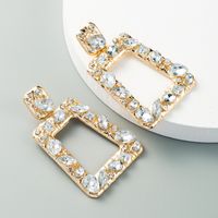 Exaggerated Hollow Geometric Square Earrings Alloy Inlaid Color Rhinestones Exaggerated Earrings Wholesale Nihaojewelry main image 5