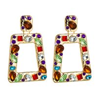 Exaggerated Hollow Geometric Square Earrings Alloy Inlaid Color Rhinestones Exaggerated Earrings Wholesale Nihaojewelry main image 6