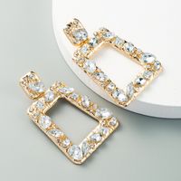 Exaggerated Hollow Geometric Square Earrings Alloy Inlaid Color Rhinestones Exaggerated Earrings Wholesale Nihaojewelry sku image 2