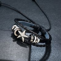 Star-shaped Beaded Leather Bracelet Woven Student Punk Adjustable Leather Bracelet Wholesale Nihaojewelry main image 5