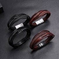 Retro Hand-woven Men's Leather Simple Multilayer Alloy Magnet Buckle Leather Bracelet Nihaojewelry main image 3