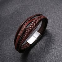 Retro Hand-woven Men's Leather Simple Multilayer Alloy Magnet Buckle Leather Bracelet Nihaojewelry main image 5