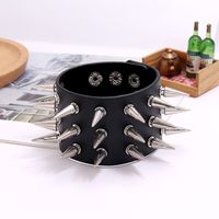 Fashion New Three-row Spikes Exaggerated Punk Wide Leather Bracelet main image 3