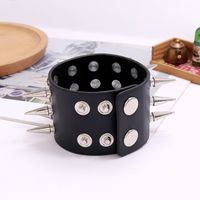 Fashion New Three-row Spikes Exaggerated Punk Wide Leather Bracelet main image 5