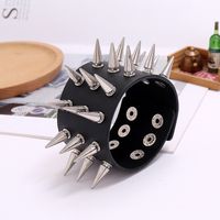 Fashion New Three-row Spikes Exaggerated Punk Wide Leather Bracelet main image 6