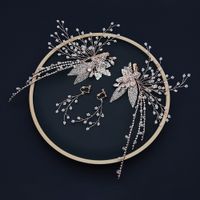 Original Retro Earrings Side Clip Golden Hollow Leaves Handmade Hairpin Plate Hair Jewelry Set Wholesale Nihaojewelry main image 4