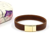 Fashion Brown Microfiber Bilateral Stitching Leather Simple Bracelet Wholesale Nihaojewelry main image 4