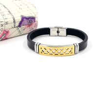 Or Titane Acier Diamant Plaid Mode Métal Boucle Bracelet En Cuir En Gros Nihaojewelry main image 4