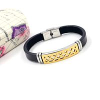 Or Titane Acier Diamant Plaid Mode Métal Boucle Bracelet En Cuir En Gros Nihaojewelry main image 5