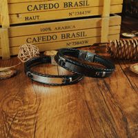 Hot-selling Fashion All-match Men's Titanium Steel Leather Smooth Multi-layer Woven Bracelet Wholesale Nihaojewelry main image 3