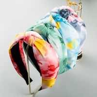 Korean New Simple Mixed Color Hair Band Chiffon Fabric Printed Wide Side Knotted Hair Accessories Wholesale Nihaojewelry main image 1